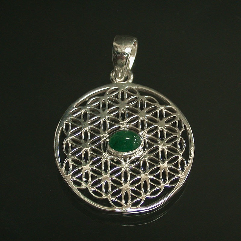 Pendentif  fleur de vie émeraude, lapis ou améthyste, argent 0.925