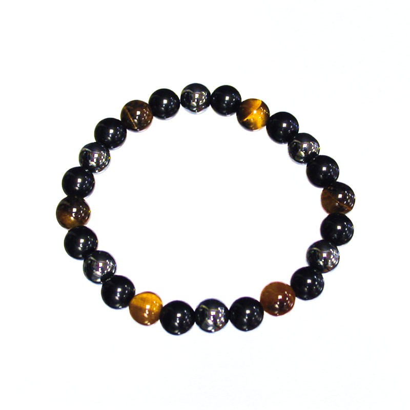 Bracelet oeil de tigre, hematite, obsidienne noire 8mm