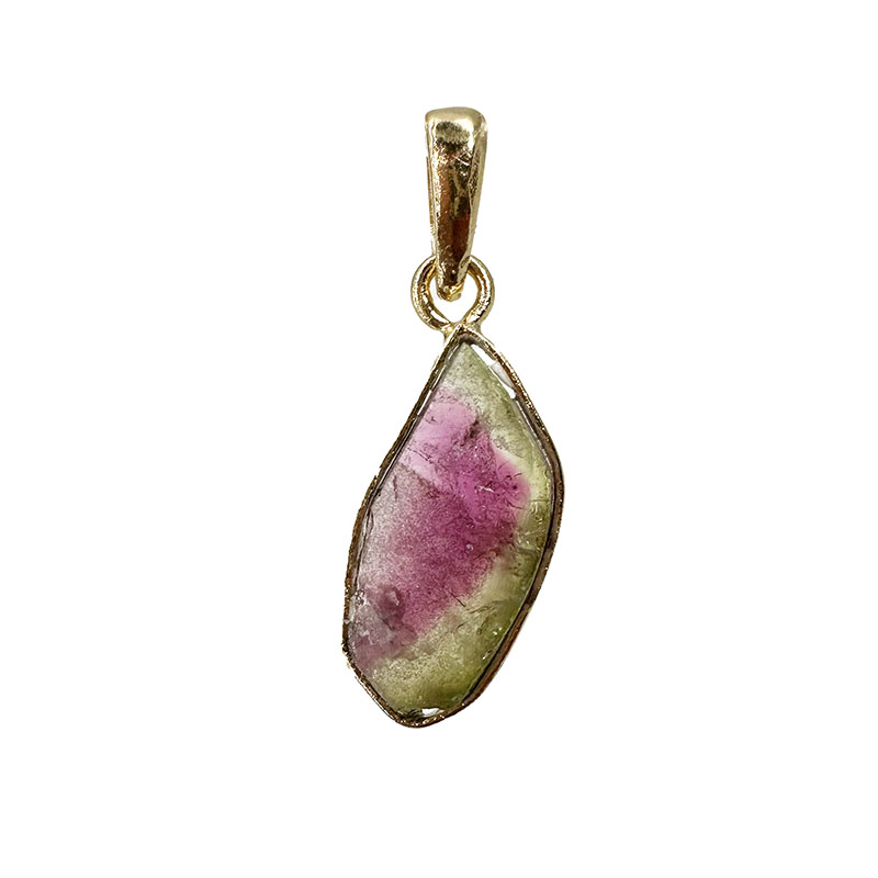 Pendentif Tourmaline melon d'eau montage plaqué or - Pièce unique - 202511_206