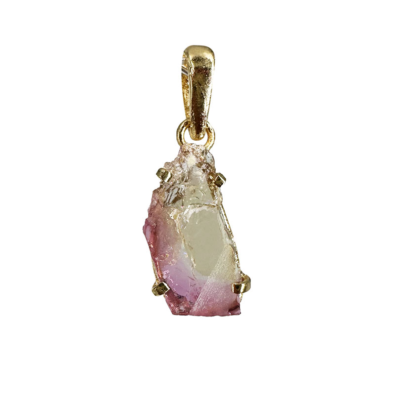 Pendentif Tourmaline melon d'eau montage plaqué or - Pièce unique - 202511_207