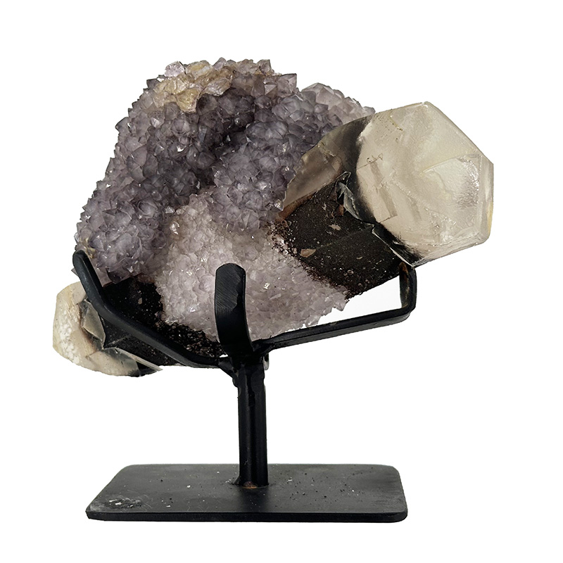 Améthyste et Calcite sur socle métal - Pièce unique - 202506_06